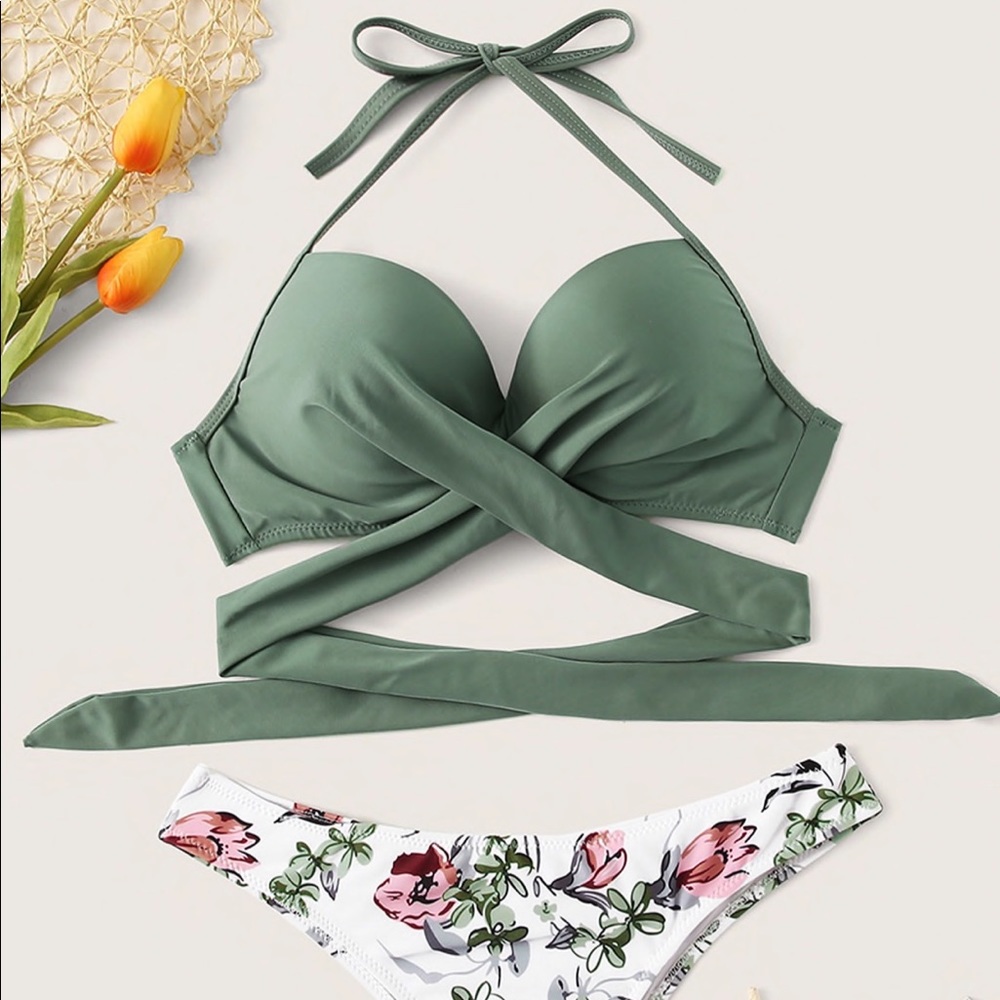 Olive floral bikini